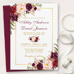 Watercolor Burgundy Floral Gold Wedding Invitation Einladung<br><div class="desc">Elegant Burgundy Watercolor Floral and Gold Wedding Invitation includes burgundy roses,  pink roses,  red roses and botanical greenery - Burgundy Back</div>