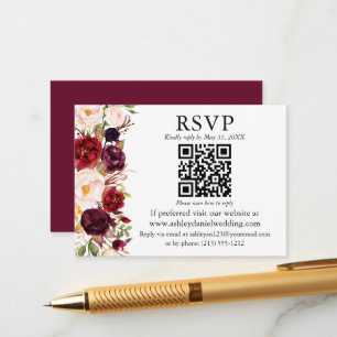 Watercolor Burgundy Floral QR UAWG Wedding Begleitkarte