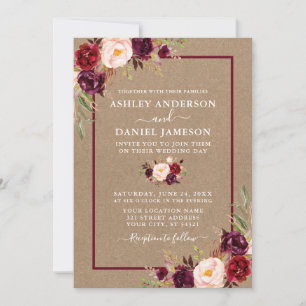 Watercolor Burgundy Floral Wedding Kraft Einladung