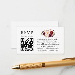 Watercolor Burgundy Floral Wedding QR UAWG Begleitkarte