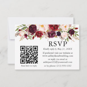 Watercolor Burgundy Floral Wedding QR UAWG Karte