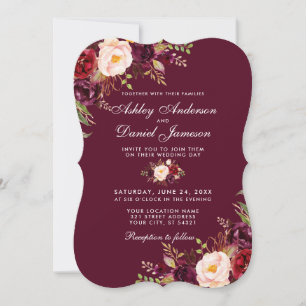 Watercolor Burgundy Floral Wedite B Einladung