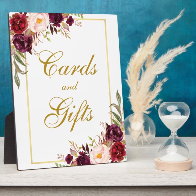 Watercolor Burgundy Gold Wedding Cards Geschenke Fotoplatte