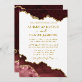 Watercolor Burgundy Marble Geode Wedding Einladung