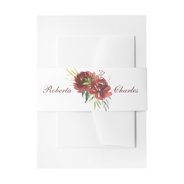 Watercolor Burgundy Rose Bouquet Wedding Einladungsbanderole (Vorderseite Beispiel)