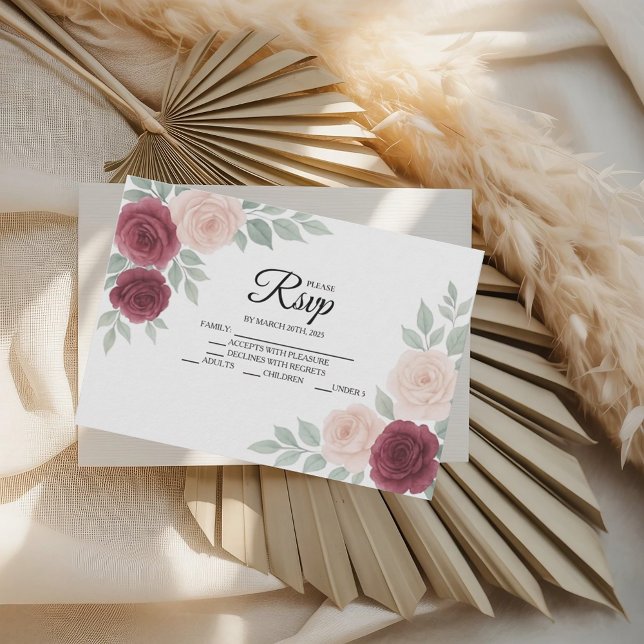 Watercolor Burgundy Rose Floral Wedding RSVP Cards Karte (Von Creator hochgeladen)