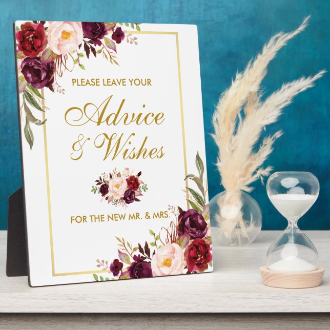 Watercolor Burgundy Wedding Advice und Wünsche Fotoplatte (Seite)