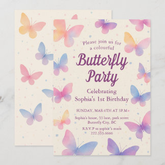Watercolor Butterfly 1st Birthday Party Einladung