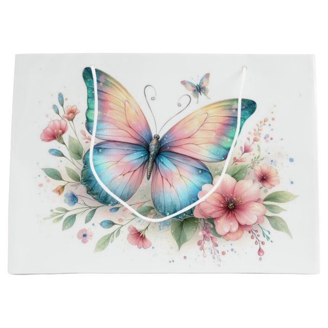 Watercolor Butterfly Floral Gift Bag Große Geschenktüte (Vorderseite)