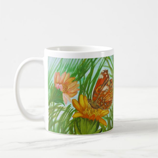 Watercolor Butterfly flower garden Kaffeetasse (Links)
