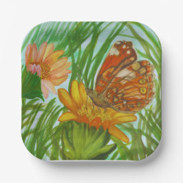 Watercolor Butterfly flower garden Pappteller