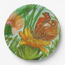 Watercolor Butterfly flower garden