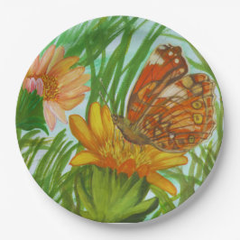 Watercolor Butterfly flower garden Pappteller