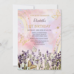 Watercolor Butterfly Lavander Birthday Einladung