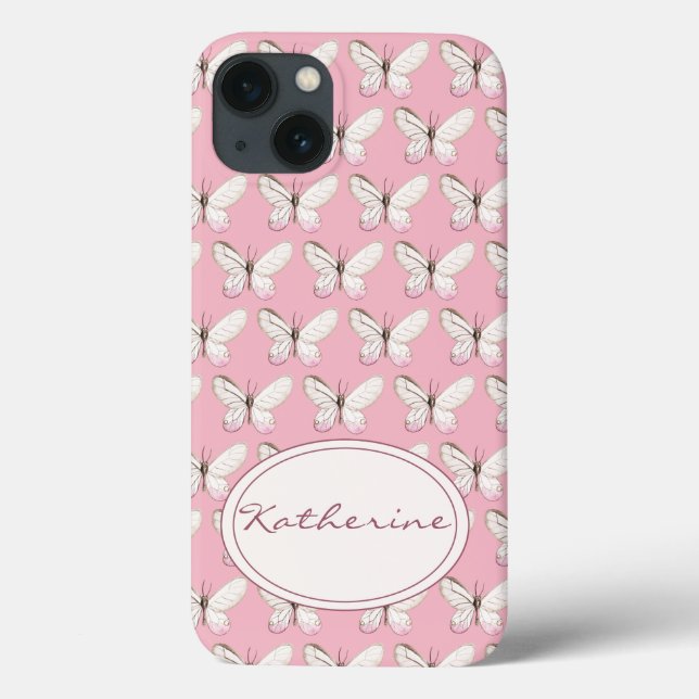Watercolor Butterfly Pattern | Pink iPhone Case (Rückseite)