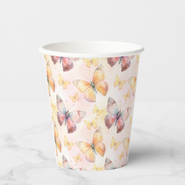 Watercolor Butterfly Whimsy Pappbecher (Vorderseite)