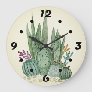 Watercolor , cactus , succulents große wanduhr