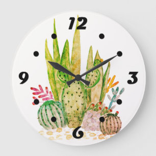 Watercolor , cactus , succulents große wanduhr