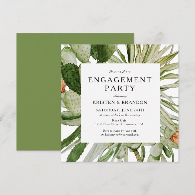 Watercolor Cactus Wüste Engagement Party Invitati Einladung (Vorne/Hinten)