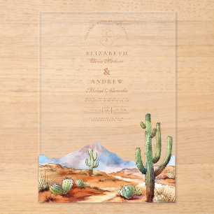 Watercolor Cactus Wüste Landscape Wedding Acryleinladungen