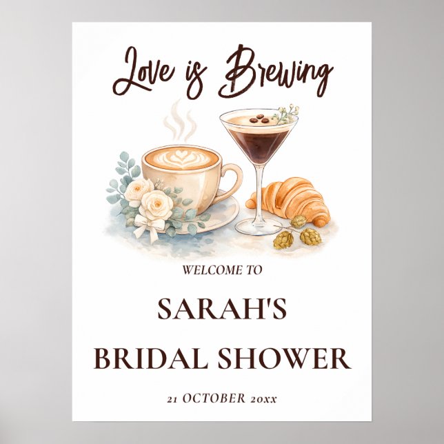 Watercolor Cafe Espresso Martini Poster Schild (Vorne)