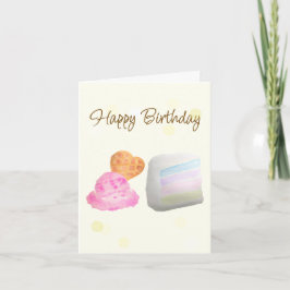 Watercolor Cake Slice and Ice Cream Birthday Card Karte