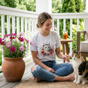 Watercolor Calico-Katze & Cosmo-Blumen Garten-Ge T-Shirt