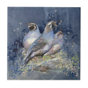 Watercolor California Quail Wildlife Bird Fliese