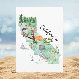 Watercolor California State Art Map Flat Greeting Karte