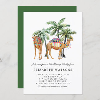 Watercolor Camels Palm Trees Wüste Geburtstagspart Einladung