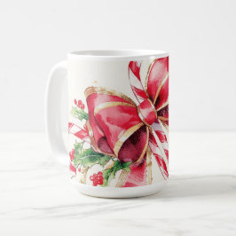 Watercolor Candy Cane Red Bow Holly Kaffeetasse