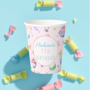 Watercolor Candy Wonderland Pasta Geburtstagsparty Pappbecher