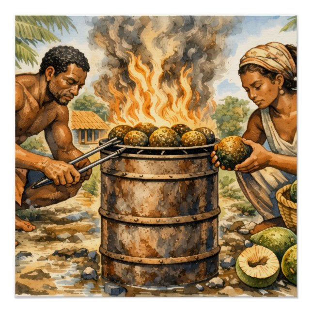 Watercolor Caribbean Breadfruit Scene Poster (Vorderseite)