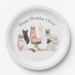 Watercolor Cat Happy Birthday Paper Plate Pappteller