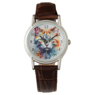 Watercolor Cat Multicolor Splash art Armbanduhr