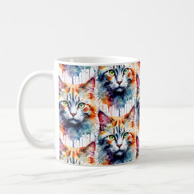 Watercolor Cat Multicolor Splash art Kaffeetasse (Links)