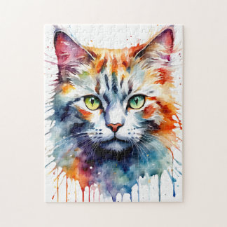 Watercolor Cat Multicolor Splash art Puzzle