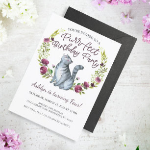 Watercolor Cat Purr-fect Geburtstagsparty Einladung