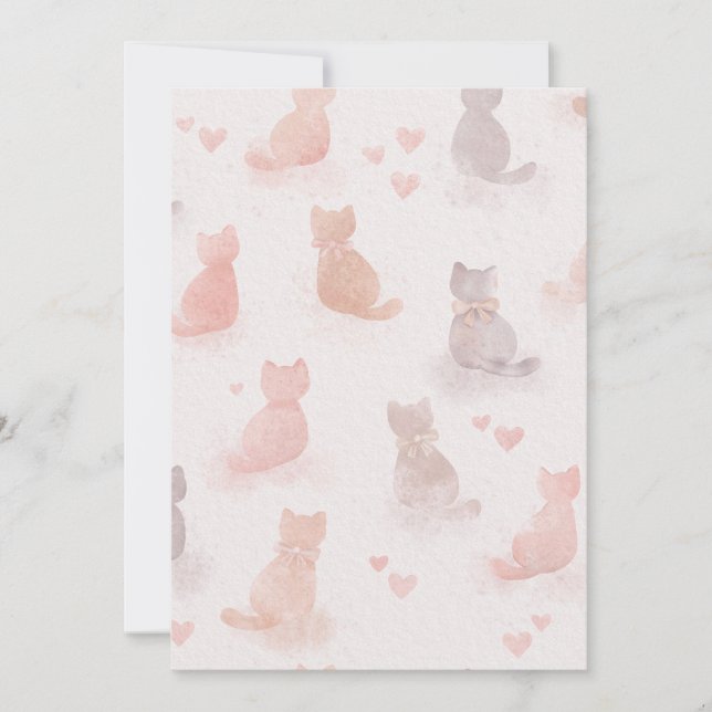 Watercolor Cats and Hearts Invitation Einladung (Vorderseite)