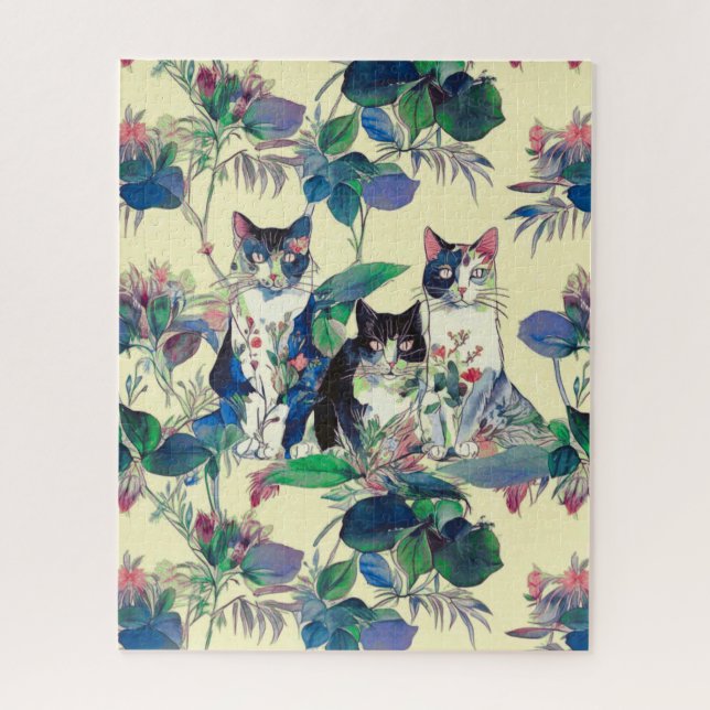 Watercolor Cats in a Garden Puzzle (Vertikal)