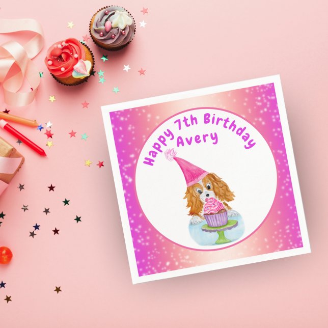 Watercolor Cavalier King Charles Cupcake Birthday Serviette (Von Creator hochgeladen)