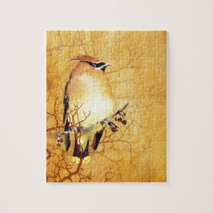Watercolor Cedar Waxwing Bird Puzzle
