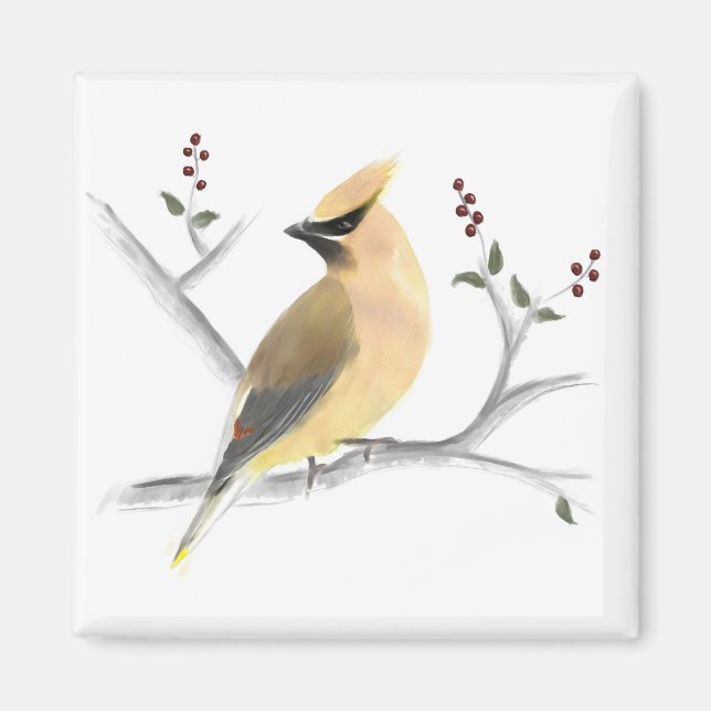 Watercolor Cedar Waxwing Magnet (Vorne)