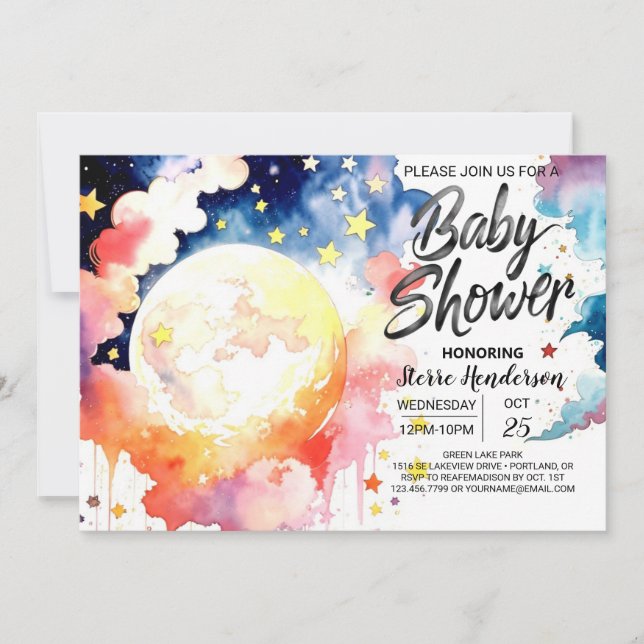Watercolor Celestial Baby Shower Wonders Einladung (Vorderseite)