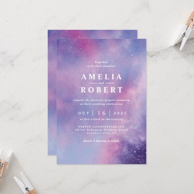 Watercolor Celestial Hochzeit Einladung (Vorderseite/Rückseite Beispiel)