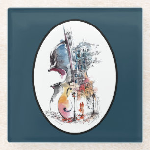 Watercolor Cello Vignette Glasuntersetzer