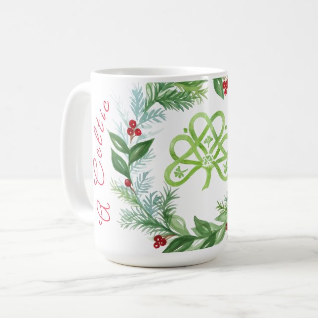 Watercolor Celtic Christmas Wreath  Kaffeetasse (Vorderseite Links)