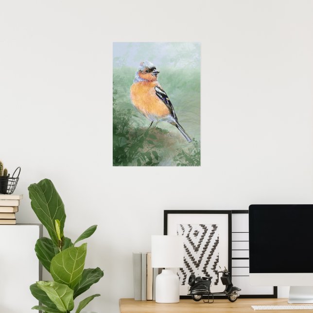Watercolor Chaffinch Bird  Nature Art Poster (Heimbüro)