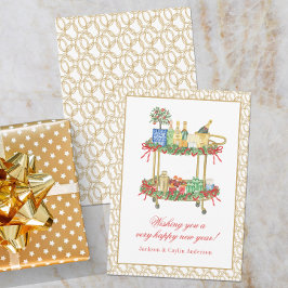 Watercolor Champagne Bar Cart Neues Jahr Feiertagskarte