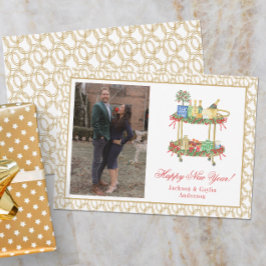 Watercolor Champagne Bar Cart Neujahr Foto Feiertagskarte